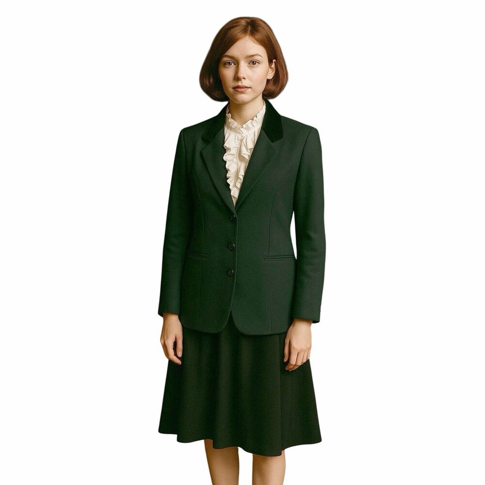 Vintage International Scene Green Blazer Velvet Collar Women’s 7/8 Medium Russia